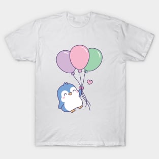 Cute Little Penguin Flying With Balloons T-Shirt